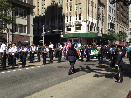 NYPD band preparing to march in the Muslim Day Parade 2014